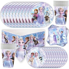 Babioms Ballītes trauku komplekts, Frozen Elsa un Anna, Frozen Plate Set Party, šķīvji, papīra dvieļi, krūze, galdauts, Frozen Birthday Decoration, dzimšanas dienas svinību komplekts meitenēm - 10 viesiem