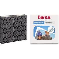 Hama La Fleur fotoalbums (Jumbo albums ar 100 melnām lapām, 400 fotoattēliem 10 x 15, 30 x 30), melns un foto stūrīši 1000 gab. (foto līmlentes, dozatora kaste 2 x 500 gab.), caurspīdīgs