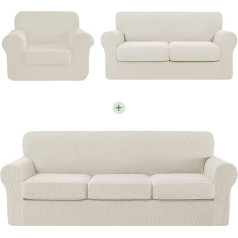 CHUN YI Stretch Sofa Slipcover Set for Couch and Loveseat and Armchair, Couch Slipcover with Separate Cushion, Sofa Cover Set for 1-2-3 Seater (Ivory White/Cream, Covers for Sofa & Loveseat & Chair)