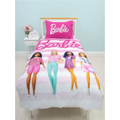 Barbie gultasveļas komplekts | Reversible Children's Bedding | Rozā vienvietīga sega ar atbilstošu spilvendrānu pārklāju