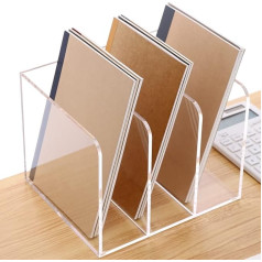 Acrylic Magazine Holder Desk Organizer Workplace Sorter Clear Bookend File Folder Shelf Office Accessories Organization with 3 Vertical Compartments