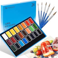LIGHTWISH Watercolour Paint Set, 24 Full Pans with 6 Pieces Watercolour Brushes, Art Supplies for Adults, Beginners, Professionals