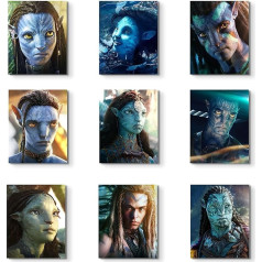 Avatar The Way of Water Poster Prints (2022) Pandora Movie Character Wall Art 9 plakātu komplekts: Jake Sully, Neytiri, Kiri, Miles, Tsireya, Ronal, Tonowari, Lo'ak, Colonel Miles Quaritch