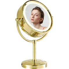 DOWRY LED Косметическое зеркало - 3 цвета подсветки - Увеличительное зеркало с подсветкой 1х/5х - Зеркало для макияжа золотое - Настольное зеркало