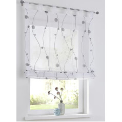 Nelly Roman Blind with Loops White Roman Curtain Semi-Transparent with Embroidery Modern Grey Polyester Easy Care W x H 80 x 140 cm