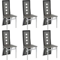 Supfine Dining Room Chairs Set of 6 Dining Room Chairs with Backrest, PVC Leather Living Room Chairs for Kitchen, Dining Room, Garden, 101.5 x 42 x 42.5 cm (6, Black Grey)