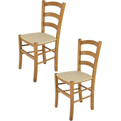 T M C S Tommychairs - Set of 2 Venice Chairs for Kitchen and Dining Room, Robust Structure Made of Lacquered Beech Wood Colour Oak Wood and Padded Seat Covered with Fabric Colour Hemp