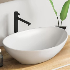 Vmbathrooms Premium Oval Washbasin with Lotus Effect, Counter-Top Wash Basin for the Bathroom and Guest Toilet, Wash Basin without Tap Hole and Without Overflow, Pure White Counter-Top Basin