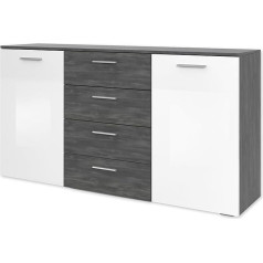 Stella Trading Melody Sideboard in Black, White High Gloss - Modern Chest of Drawers with Drawers and Lots of Storage Space - 160 x 83 x 38 cm (W x H x D)