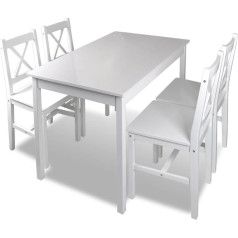 Anself Medinis valgomojo komplektas su 4 kėdėmis ir valgomojo stalu baltas