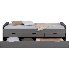 Inter Link - Funkcinė lova - Vaikiška lova - Viengulė lova su daiktadėže - Lova su stalčiais - 2 gulimi paviršiai 90 x 200 cm - Pušies masyvas - Su rėmu - Pilkas lakuotas - Lena 90 x 200 cm