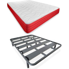 Duérmete Online Pilnīga gulta ar abpusēji pielāgojamu matraci Lite (seja ziemai/vasarai) + pastiprināts redeļu rāmis 40 x 30 mm ar 6 metāla kājām, leģētais tērauds, pelēks, 135 x 190 cm