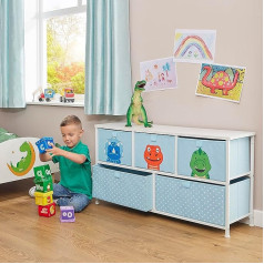 Liberty House Toys Children's Dinosaur Chest of Drawers with 5 Drawers Stainless Steel Textile Wood Blue