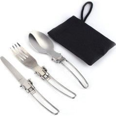 Damohony Stainless Steel Folding Picnic Cutlery Set 3 Piece Knife Fork Spoon + Bag