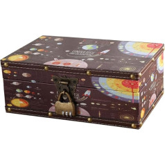 Wanlian Wooden and Leather Treasure Chest with Lid and Lock Decorative Jewelry Storage Box for Kids Teens Birthday Wedding Nursery Home Decor Mysterious Pattern