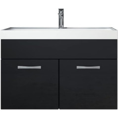 Badplaats B.v. Paso 01 Bathroom Furniture Set, 80 cm, Wash Basin, High Gloss Black Fronts, Floor Cabinet, Tall Cabinet, Washbasin