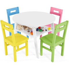 Bateso Набор детских кресел, детский стол с 4 стульями, деревянный круглый детский стол, набор стульев с большим пространством для хранения, ко