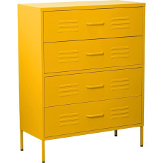 DRW Amarillo kumode ar 4 atvilktnēm ar atverēm, dzeltens metāls 80 x 35 x 102 cm Augstums 15,5 cm