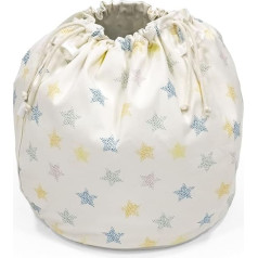 Stokke MuTable Toy Bag, Colourful Stars - 2023 Redesign - For Small to Medium Toys - Made of Soft Cotton - Breathable Mesh - Lightweight, Easy to Carry