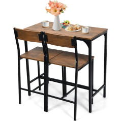 Costway 3-daļu bāra galda komplekts, ēdamgalds ar 2 bāra krēsliem, ēdamgalds ar metāla rāmi, virtuves bāra sēdvietu komplekts, virtuves galds, bāra galds, koka, Bistro galds virtuvei, ēdamistabai