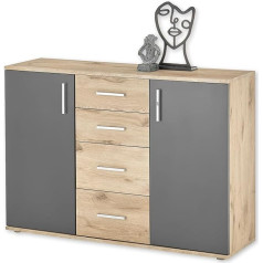 Stella Trading 1040 Sideboard in Grey, Viking Oak Look, Modern Chest of Drawers with Drawers and Lots of Storage Space, 120 x 84 x 35 cm (W x H x D)