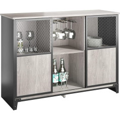 Bestier Industrial Bar Cabinet for Spirits and Glasses with Sliding Metal Mesh Door, Kitchen Side Table, Buffet with Wine Rack and Adjustable Shelf, Home Bar Furniture, Grey