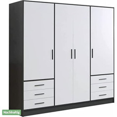 Forte Jupiter Wardrobe 4 Doors 6 Drawers Wooden Black / White 206.5 x 60 x 200 cm