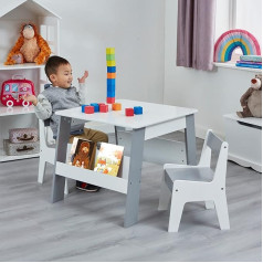 Liberty House Toys Bērnu grāmatu plaukts galds un krēsls Balta un pelēka koka H510 x W600 x D600mm