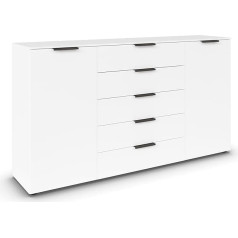Rauch Möbel Flipp, Combi Chest of Drawers with Storage Space for Living Room, Bedroom, Hallway, 4 Shelves, Alpine White, 2 Doors, 5 Drawers, Graphite Handles, 180 x 100 x 42 cm