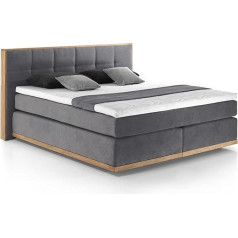 Mivano Levana Box Spring gulta ar ozolkoka pamatni, 7 zonu atsperu kodols, matrači H4 + Topper Premium, mikrošķiedra, tumši pelēka, guļamā virsma 180 x 200 cm