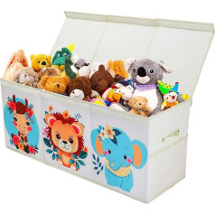 Decalsweet Large Storage Box with Lid Children, Foldable Oxford Mesh Pockets, Toy Box with Handle, Sturdy Waterproof Toy Storage in Children's Room, 96 x 32 x 40 cm (Cute Animal)