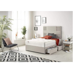 Bed Centre Flexby divan gultu komplekts ar atsperu atmiņas putu matraci 150 cm un 180 cm (vienvietīgs, plīša sudraba krāsā)