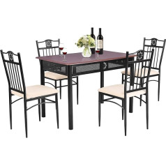 Costway Комплект обеденных столов из 5 частей, обеденный комплект с 4 мягкими стульями, кухонный стол, стол бистро, обеденный комплект, 4 человек