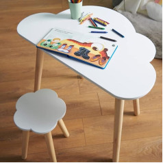 Haus Projekt Cloud Desk Kids Desk Set with Table and Chair (4-8 Years), Kids Table Stool Combination in Heavenly Cloud Design, Wooden Kids Desk and Stool