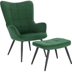 Woltu SKS28gn Reglainers krēsls Vintage retro krēsls Mīkstās krēsls ar tabureti TV krēsls Wingback krēsls velvets zaļš