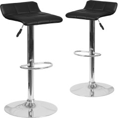 Flash Furniture Комплект из 2 барных стульев регулируемой высоты Винил Металл Пенопласт Пластик Хром Черный