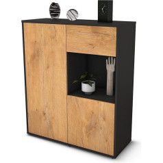 Stil.zeit Larina Highboard - Korpuss antracīta matēts - Priekšējā koka konstrukcija ozols (92 x 108 x 35 cm) - Push-to-Open tehnoloģija un augstas kvalitātes gludas sliedes - Ražots Vācijā