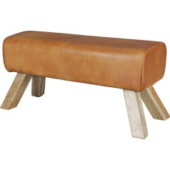 Möbelando Design Stool WL5.105 Wood 90 x 30 x 43 cm Leather Modern Springbok Leather Stool with Wooden Legs Solid Wood Stool with Leather Springbock Turnbench Padded Wardrobe Bench Genuine Leather