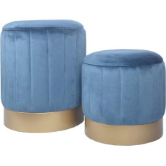 Rebecca Mobili Set of 2 Footstools, Round Storage Pouf, Blue, Velvet MDF Sponge, with Iron Base, Dimensions (H x W x D): 44 x 35 x 35 cm, Item RE6835