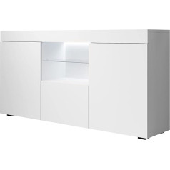 Mb Muebles Bonitos Dzīvojamās istabas ēdamistabas mēbeles Bufete Modelis Sefora | Platums 135 x Augstums 73 x Dziļums 34 cm | Matēts melamīns | 3 durvis | LED apgaismojums | Balts