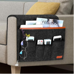 Simboom Sofos porankio organizatorius su 6 kišenėmis, lovos krepšys, neslystantis krepšys knygoms, žurnalams, mobiliajam telefonui, nuotolinio valdymo pultui, tamsiai pilkas