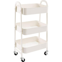 Doeworks Storage Trolley, 3-Tier Metal Utility Cart Trolley Organiser Cart with Wheels for Kitchen, Make-Up, Bathroom, Office, White