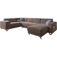 Miuform Corner Sofa U-Shape with Sleep Function and Bed Box, Classy Sophie, Living Load, Couch, Sofa Bed, Living Room, Guest Room, Wooden Feet (Taupe, Left Aligned)