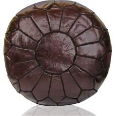 Almadih Marokas īstas ādas sēdekļa spilvens tumši brūns - pildīts - izturīga āda 100% roku darbs Austrumu Ottoman Bean Bag grīdas spilvens Footstool Leather Cushion (Pouf Dark Brown)