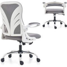 Holludle Ergonomic Office Chair with Folding Backrest, Desk Chair with Extended Seat (52 cm), Folding Armrests and Mesh Lumbar Support, Swivel Chair, Computer Chair, White