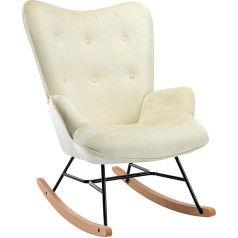 CLP Sanka šūpuļkrēsls ar samta pārvalku un metāla rāmi, atpūtas krēsls ar koka slidām, krāsa: Krēmkrāsas krāsā