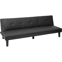 Mendler HWC-G11 3-vietė sofa lova Svečių lova Išskleidžiama sofa lova 195 cm dirbtinė oda juoda