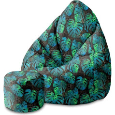 Dreamroots Pūku maiss 80 x 80 x 120 cm - Pūku maiss ar atzveltni un tabureti un pārvalku - Sēdekļa spilvena pamatne - Chill Bag - Bubibag Pūku maiss - Pūku maiss ar pildījumu - Pūku maiss pieaugušajiem ar pildījumu M-Dark Blum1