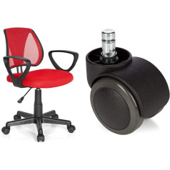 Hjh Office Kiddy CD 725103 Bērnu un jauniešu grozāms krēsls Mesh auduma sarkans galda krēsls & 619006 5 x cietā grīdas riteņi biroja krēslam ROLO Pen 11 mm / Roll 50 mm grozāmā krēsla riteņi