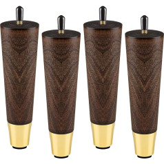 Alamhi Wooden Furniture Legs Set of 4 Sofa Legs Brown Round Tapered Mid Century Modern Feet with Brass Base Replacement Screw for Cabinets Coffee Table Loveseat Armchair (8